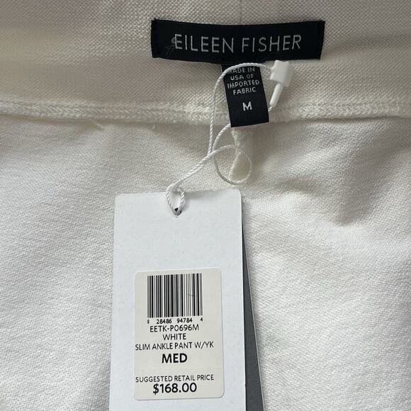 Eileen Fisher Crepe Slim Ankle Pants Size M White Minimalist Capsule Coastal NEW - Picture 4 of 6
